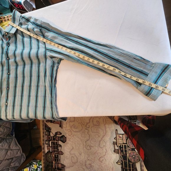 Robert Graham Men's Aqua Vertical Stripe Long Sleeve Shirt With Cuff Accents XXL - Picture 7 of 12